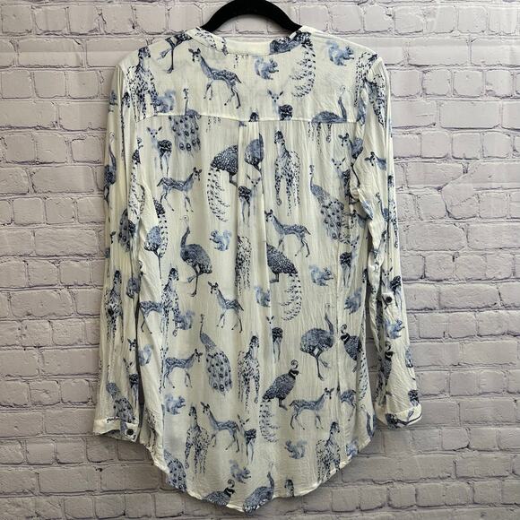 Maeve Fauna Animal Print Long Sleeve Pleated Button Front Tunic Small Wildlife - Picture 5 of 10